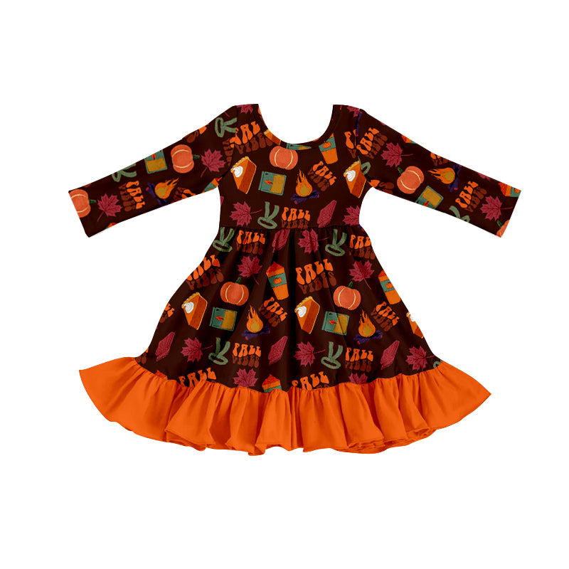 Baby Girls Fall Vibes Pumpkin Knee Length Dresses Preorder(moq 5)