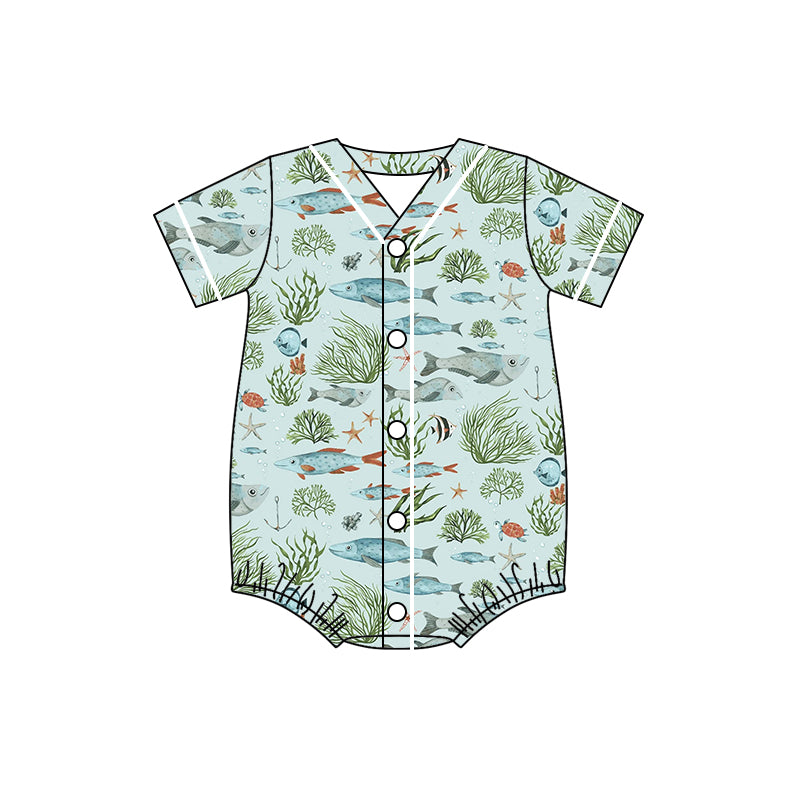 Baby Boys Green Fishing Short Sleeve Buttons Rompers preorder(moq 5)