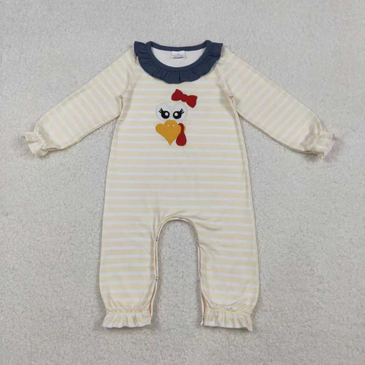Sibling Baby Girls Stripe Embroidery Turkey Tunic Ruffle Pants Thanksgiving Set Footie Rompers