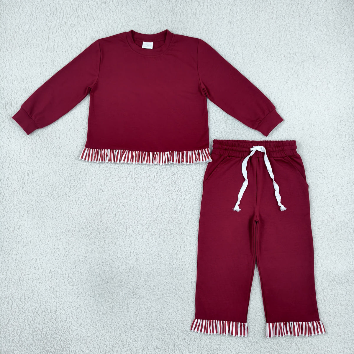Baby Girls Maroon Long Sleeve Top Pockets Ruffle Pant Clothes Set