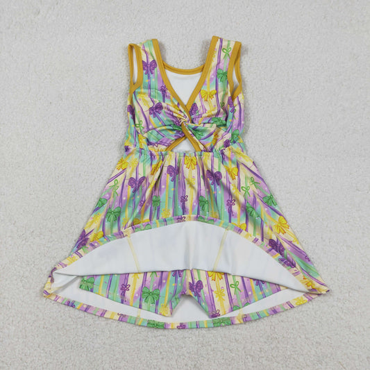 Baby Girls Mardigras Bows Stripe Yoga Active Shorts Knee Length Dresses