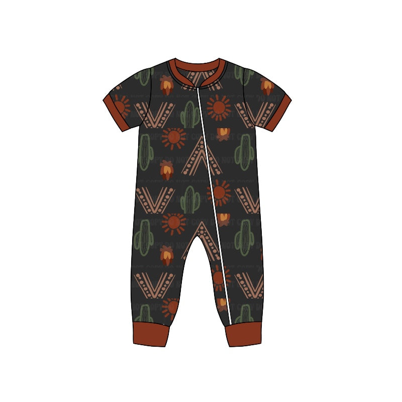 Baby Infant Boys Western Sun Cactus Zip Rompers preorder(moq 5)