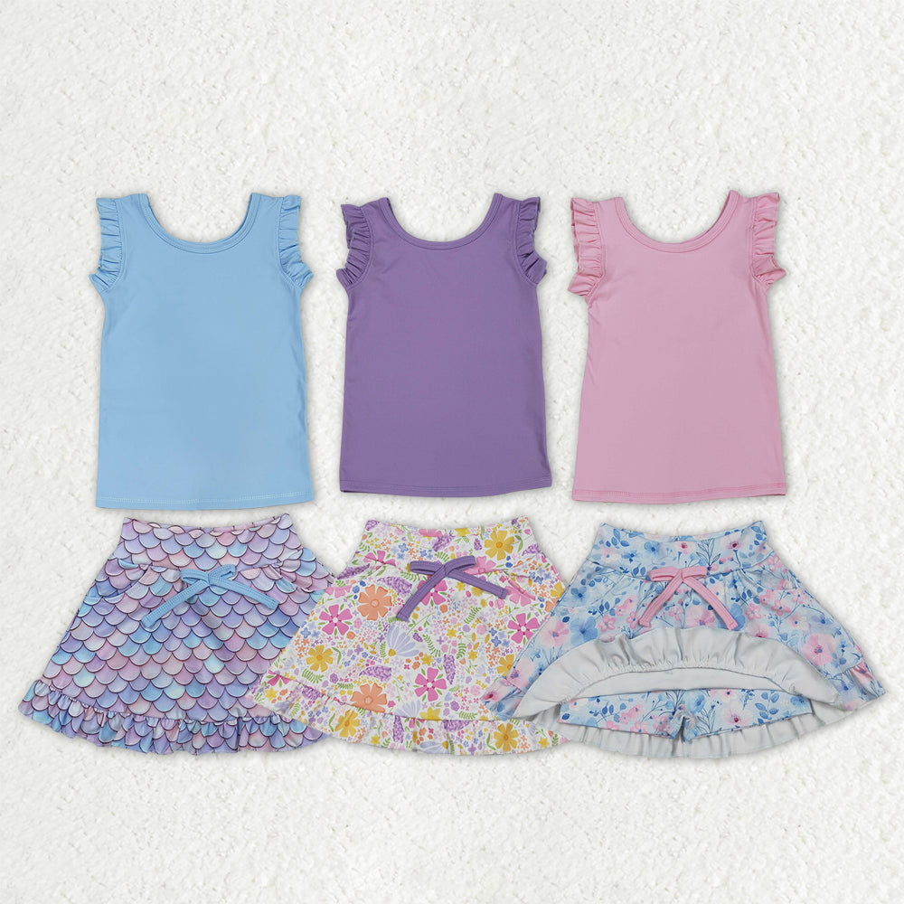 Sibling Baby Girls Sleeveless Vest Top Flowers Skirt Shorts Yoga Active Clothes Sets