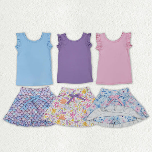 Sibling Baby Girls Sleeveless Vest Top Flowers Skirt Shorts Yoga Active Clothes Sets