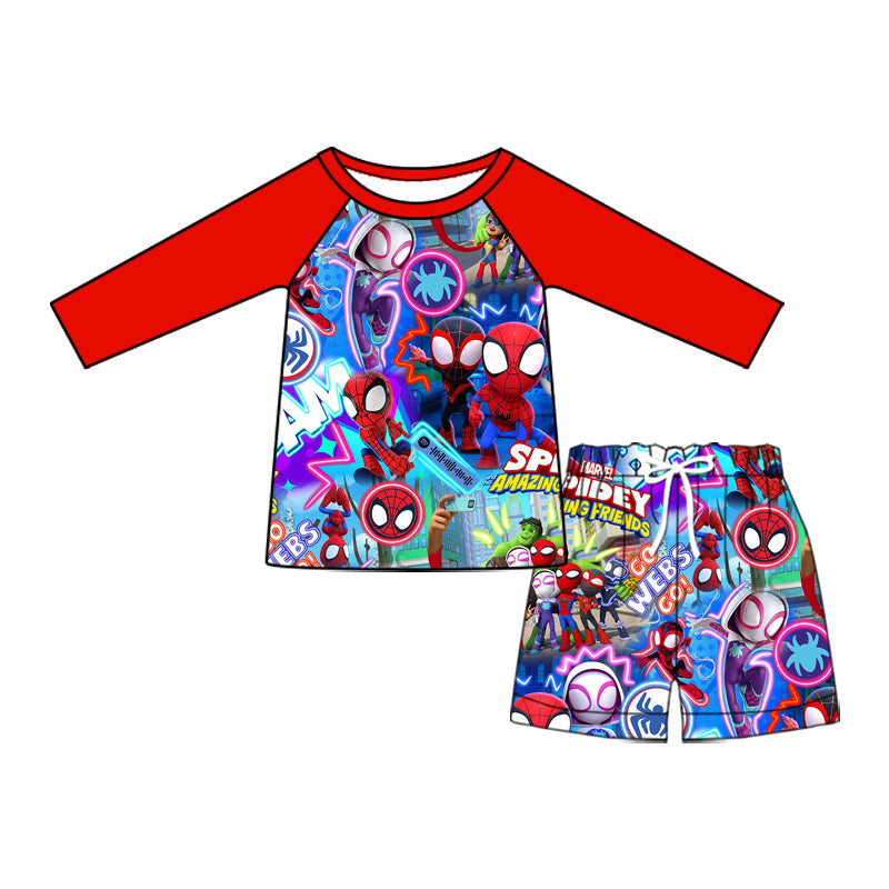 Preorder (moq 5)Baby Boys Hero Spider Long Sleeve Top Two Pieces Swimsuits