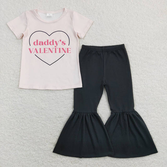 Baby Girls Daddy's Valentine Shirt Top Bell Pants Clothes Sets