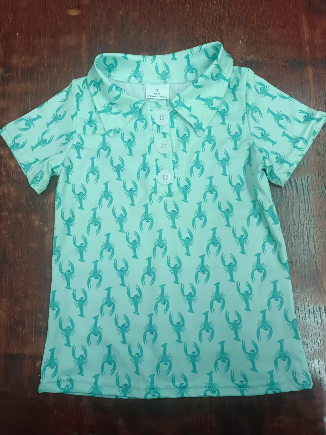 Preorder moq 5 Baby Boys Green Short Sleeves Button Crayfishes Polo Shirts Top
