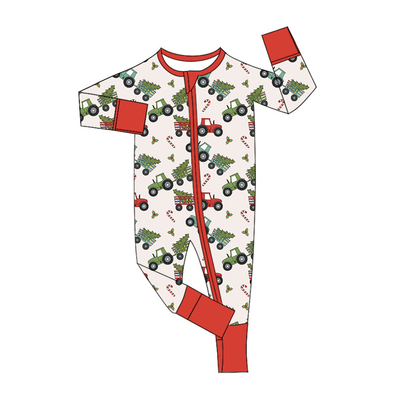 Baby Infant Boys Christmas Tree Trucks Zip Rompers preorder(moq 5)