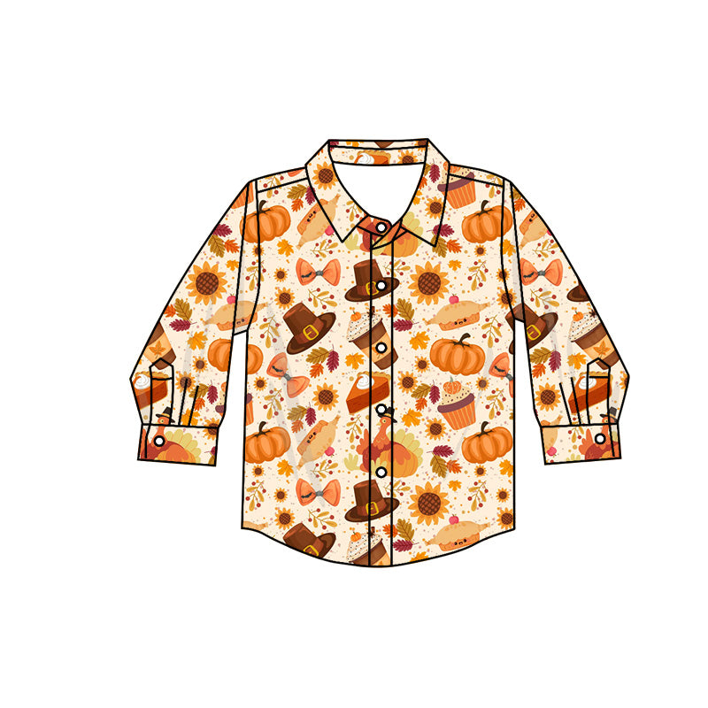 Baby Girls Thanksgiving Pumpkin Pies Buttons Tee Shirts Tops Preorder