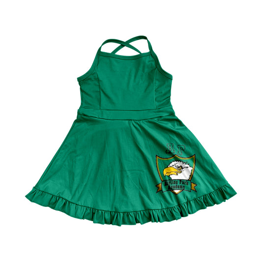 Preorder (moq 5)Baby Girls Green Straps Airline Park Ruffle Shorts Team Knee Length Dresses