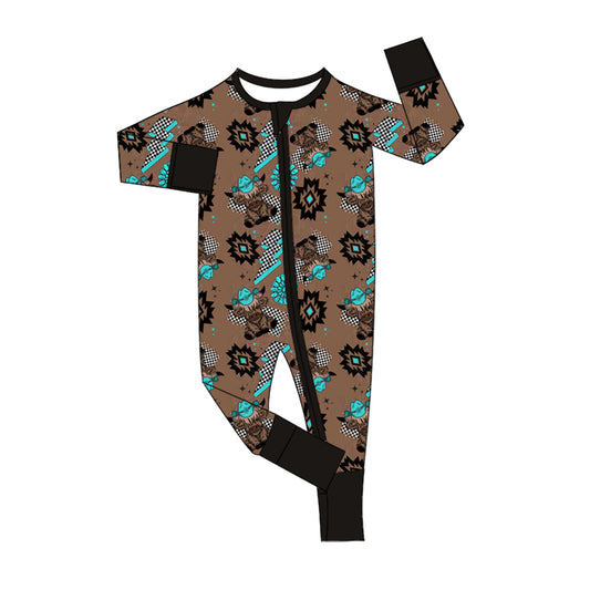 Baby Infant Western Highland Cow Brown Zip Rompers preorder(moq 5)