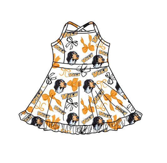 Preorder (moq 5)Baby Girls Tennessee Vols Bows Team Shorts Ruffle Knee Length Dress