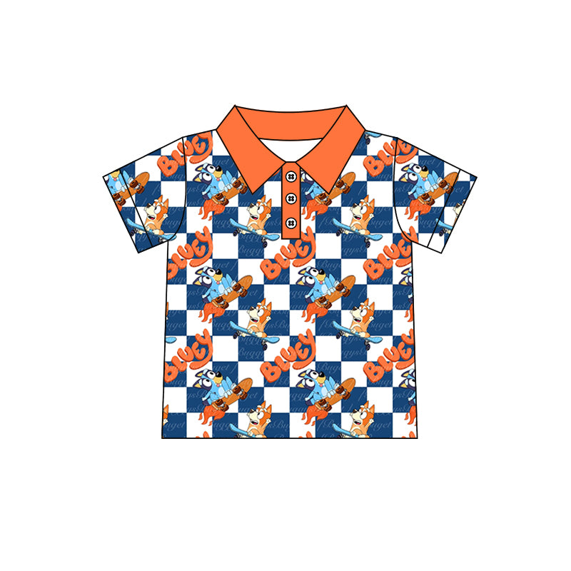 Baby Boys Dog Rocket Orange Short Sleeve Tee Buttons Shirts Top Preorder(moq 5)