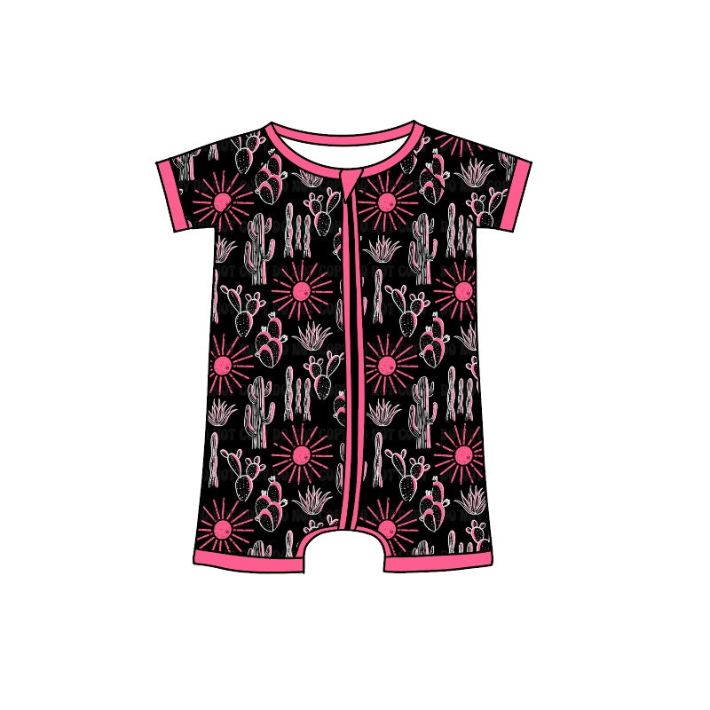 Baby Infant Girls Pink Cactus Zip Rompers preorder(moq 5)