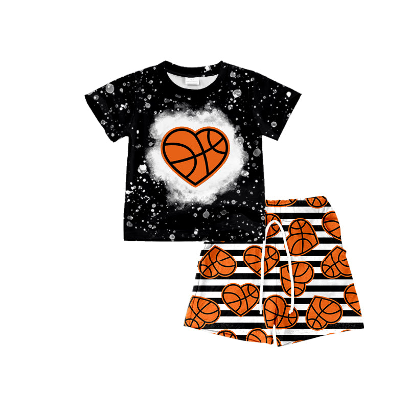 Preorder (moq 5)Baby Boys Basketball Top Hearts Shorts Clothes Sets
