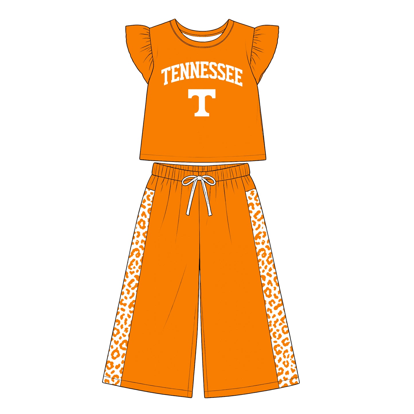 Preorder (moq 5)Baby Girls Flutter Sleeve Tennessee Top Flare Pant Team Clothes Sets