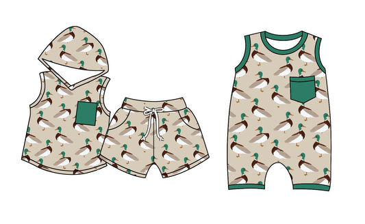 Preorder(moq 5 each)Baby Kids Boys Ducks Green Hooded Top Shorts Rompers Clothes Sets