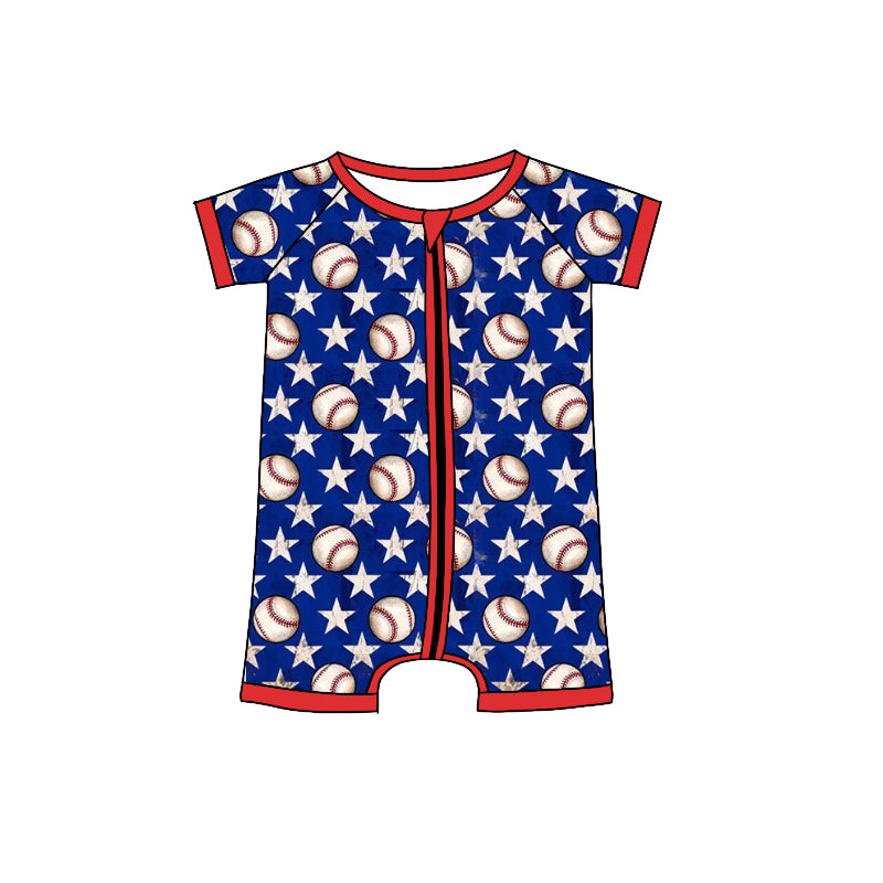 Baby Infant Boys Short Sleeve Stars Baseball Zip Summer Rompers preorder(moq 5)