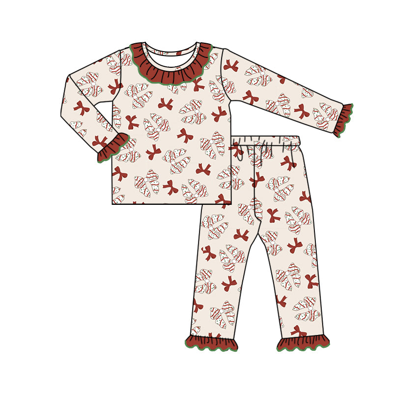 Baby Girls Christmas Tree Cake Bows Top Pants Pajamas Clothes Sets preorder(MOQ 5)