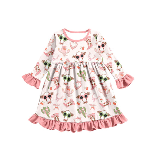 Baby Girls Pink Howdy Heifers Ruffle Knee Length Dresses Preorder(moq 5)