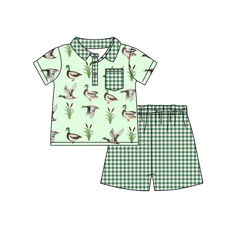 Baby Boys Mallard Ducks Green Pocket Top Shorts Clothes Sets preorder(MOQ 5)