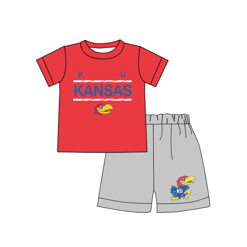 Preorder moq 5 Baby Boys KU Kansas Team Shirts Shorts Summer outfits sets