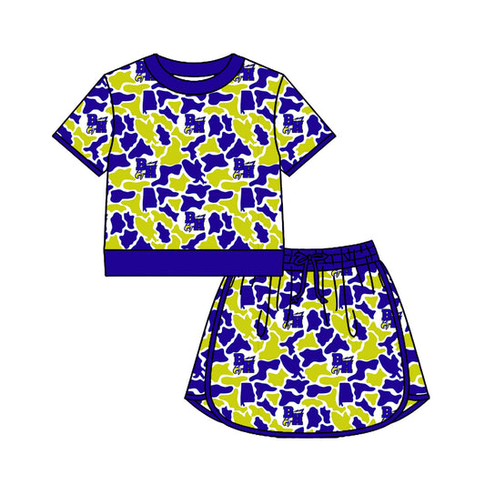 Preorder (moq 5)Baby Girls Colorful Camo Shirt Top Skirt Short Team Clothes Set