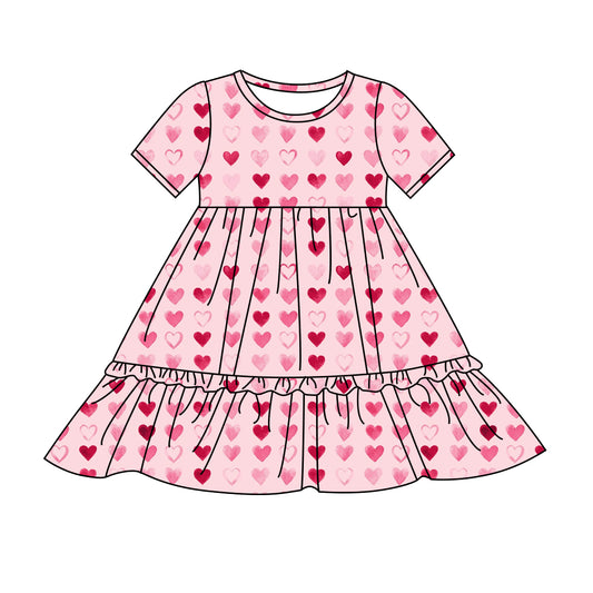 Preorder (moq 5)Baby Girls Valentines Red Hearts Knee Length Dresses