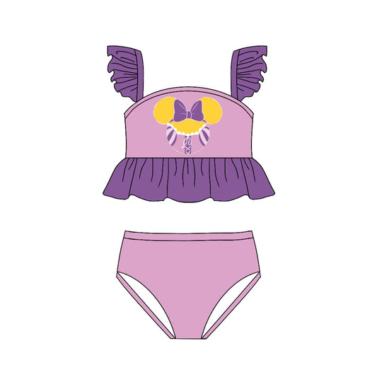 Baby Girls Cartoon Lavender Princess Mouse Ruffle Two Pieces Bikini Swimsuits preorder(moq 5)