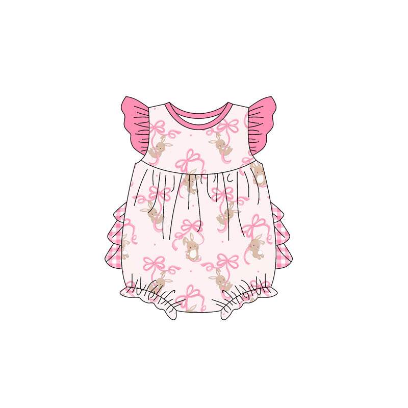 Preorder(moq 5)Baby Infant Girls Easter Rabbits Bows Ruffles Rompers