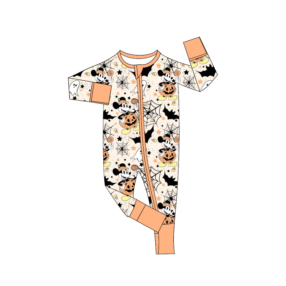 Baby Infant Girls Cartoon Halloween Pumpkin Long Sleeve Zip Rompers preorder(moq 5)