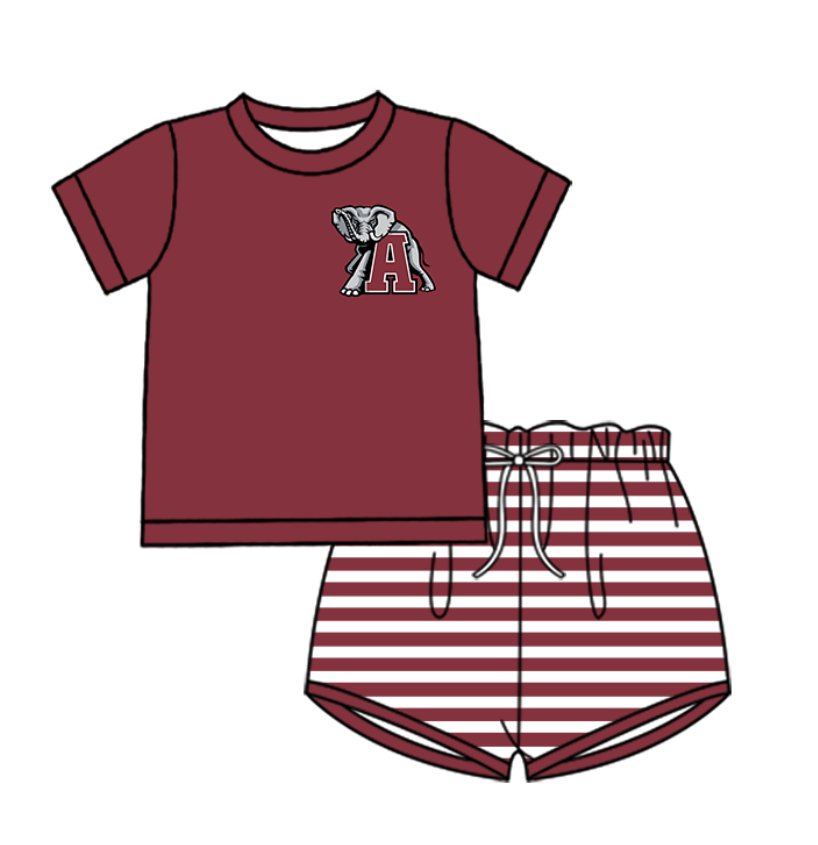 Preorder (moq 5)Baby Boys Red Alabama Crimson Tide Top Stripe Shorts Team Clothes Set