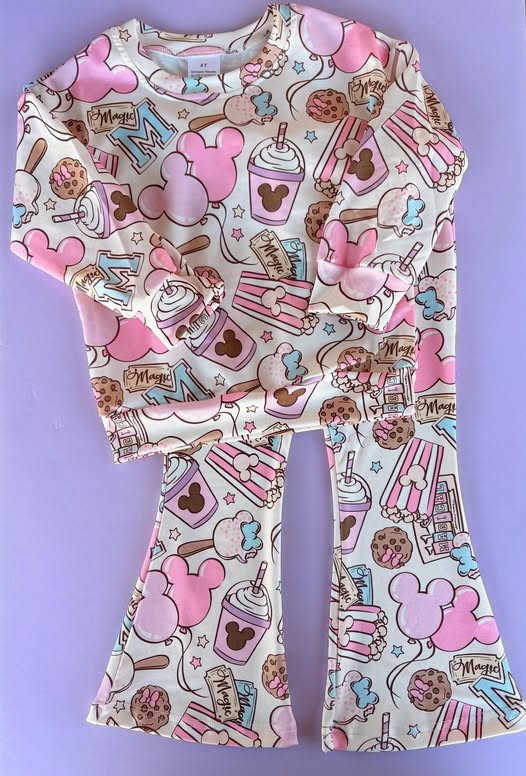 Preorder (moq 5)Baby Girls Cartoon Balloons Cookies Top Flare Pants Clothes Sets