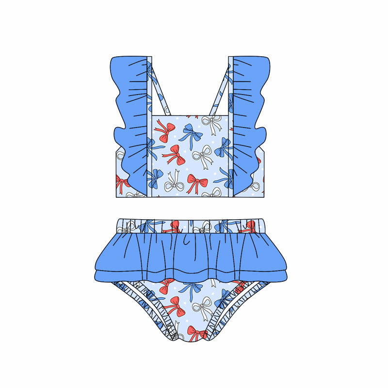 Preorder (moq 5)Baby Girls 4th Of July Bows 2pcs Top Bummie Swimsuits
