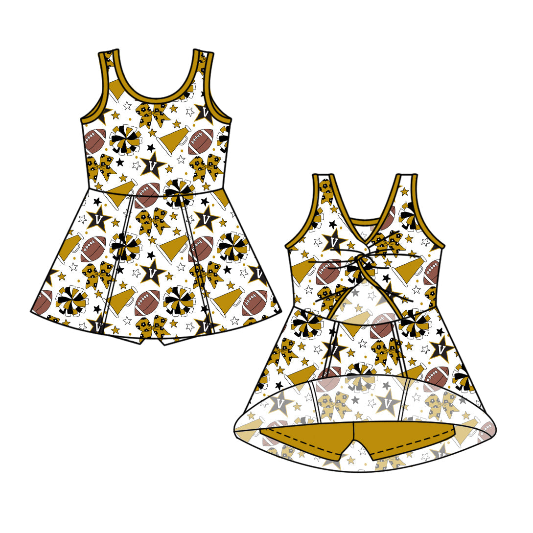 Preorder (moq 5)Baby Girls Sleeveless Bows Stars Footballs Team Shorts Knee Length Dress
