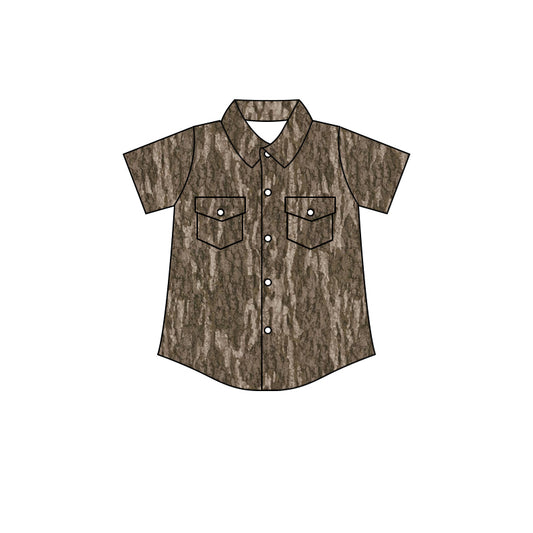 Preorder (moq 5)Baby Boys Dark Brown Camo Short Sleeves Button Pockets Shirts Top