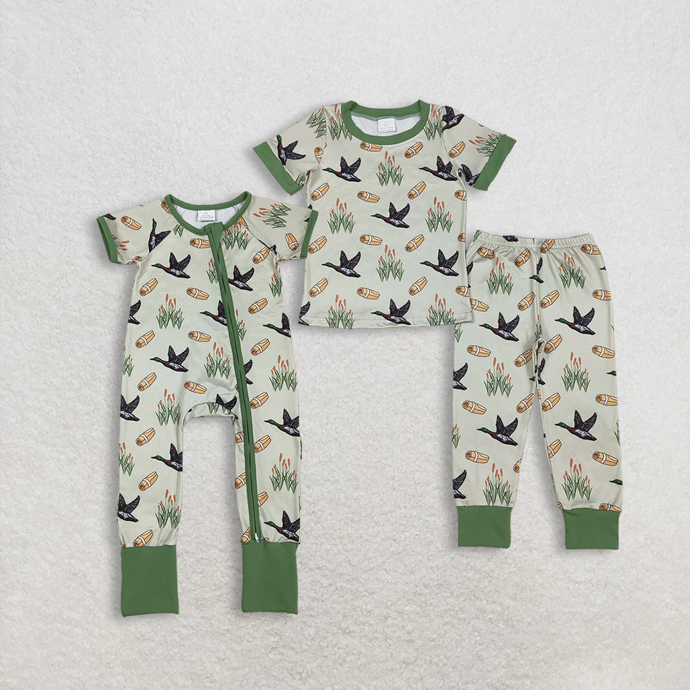 Sibling Baby Boys Ducks Calls Pants Hunting Pajamas Set Zipper Rompers