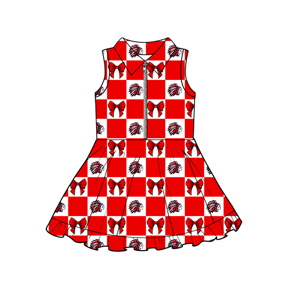 Preorder (moq 5)Baby Girls Tribe Zip Bows Checked Yoga Active Team Short Knee Length Dress
