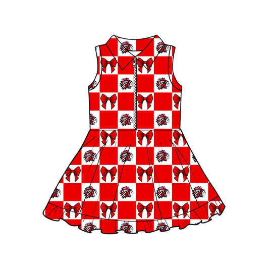 Preorder (moq 5)Baby Girls Tribe Zip Bows Checked Yoga Active Team Short Knee Length Dress