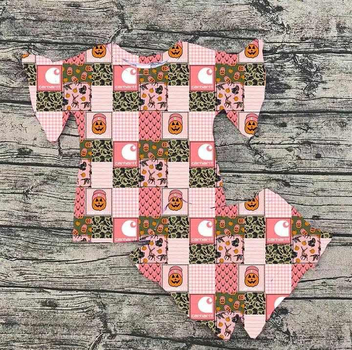 Preorder (moq 5)Baby Girls Pumpkin Camo pink hunting top shorts outfits