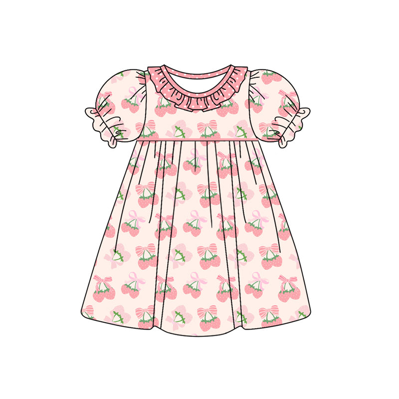 Baby Girls Pink Strawberry Short Sleeve Knee Length Dresses preorder(MOQ 5)