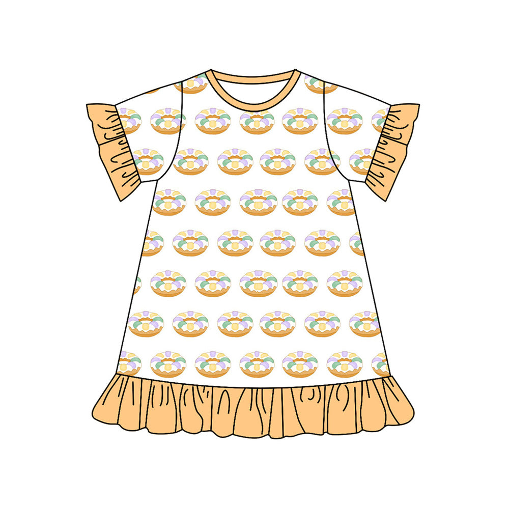 Preorder (moq 5)Baby Girls Donuts Ruffles Knee Length Dresses