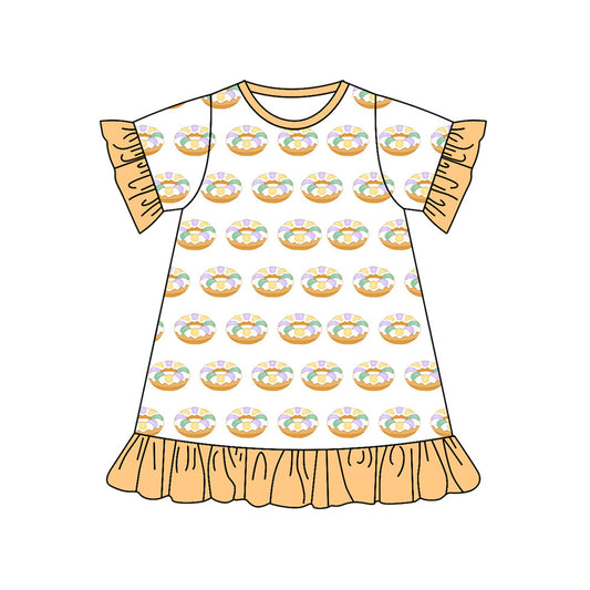 Preorder (moq 5)Baby Girls Donuts Ruffles Knee Length Dresses