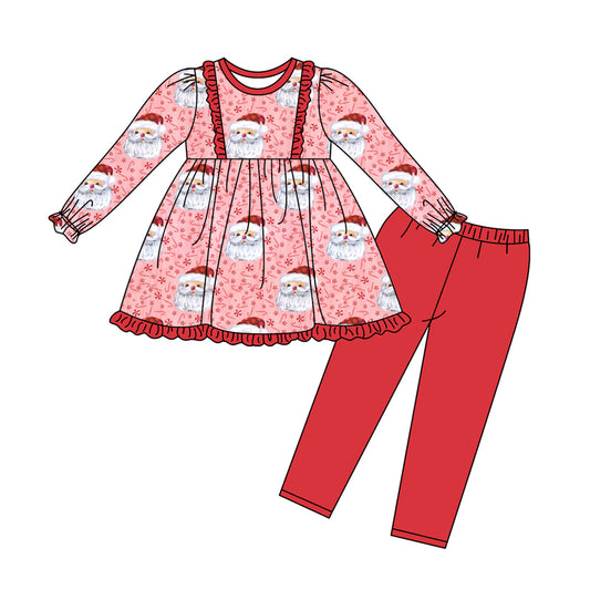 Baby Girls Red Christmas Santa Ruffle Tunic Legging Clothes Sets Preorder(moq 5)