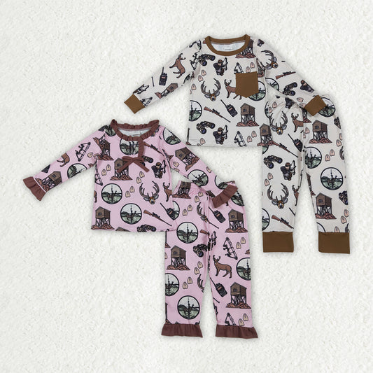 Sibling Baby Boys Girls Deer Hunting Top Pants Pajamas Sets