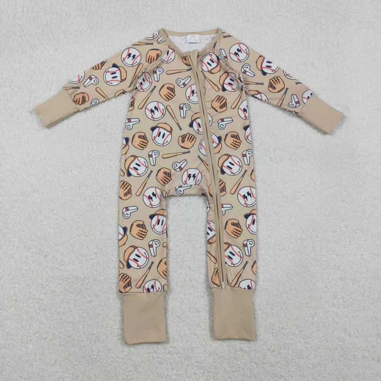 Sibling Baby Boys Smile Baseballs Top Pant Team Pajamas Sets Zipper Footie Rompers