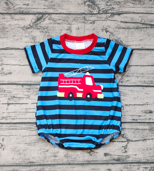 Baby Infant Boys Firetruck Summer Short Sleeve Rompers