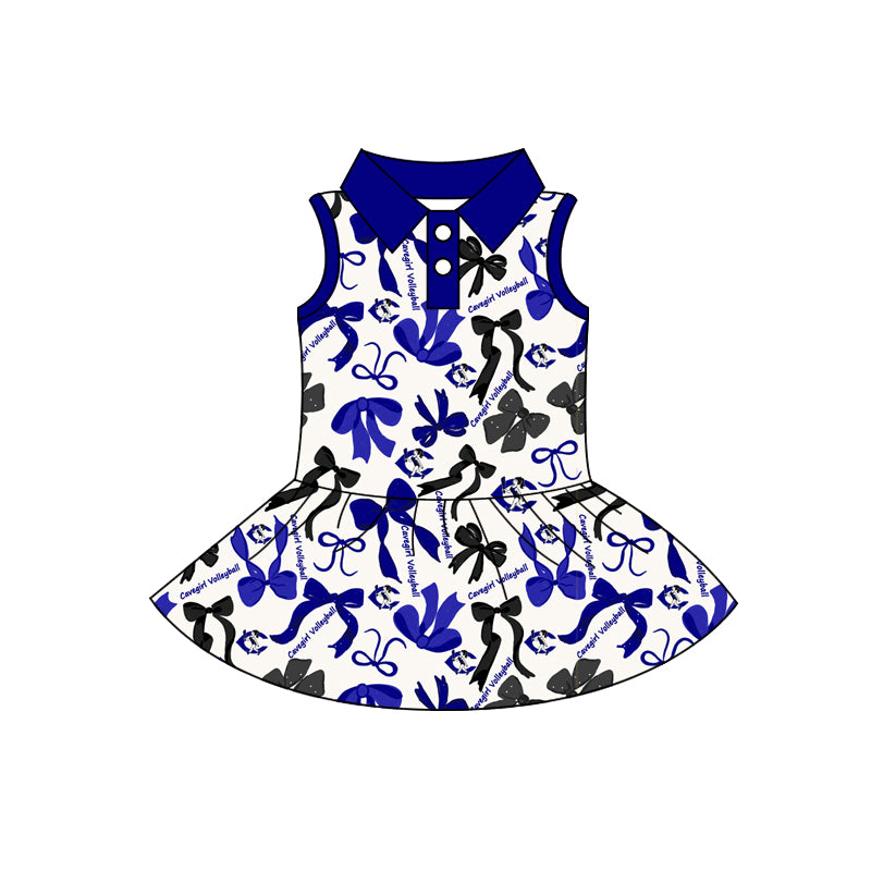 Preorder (moq 5)Baby Girls Gavegirls Sleeveless Bows Button Team Knee Length Dresses