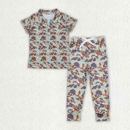 Baby Boys Southern Green Camo Button Polo Shirt Pocket Leggings Clothes Set