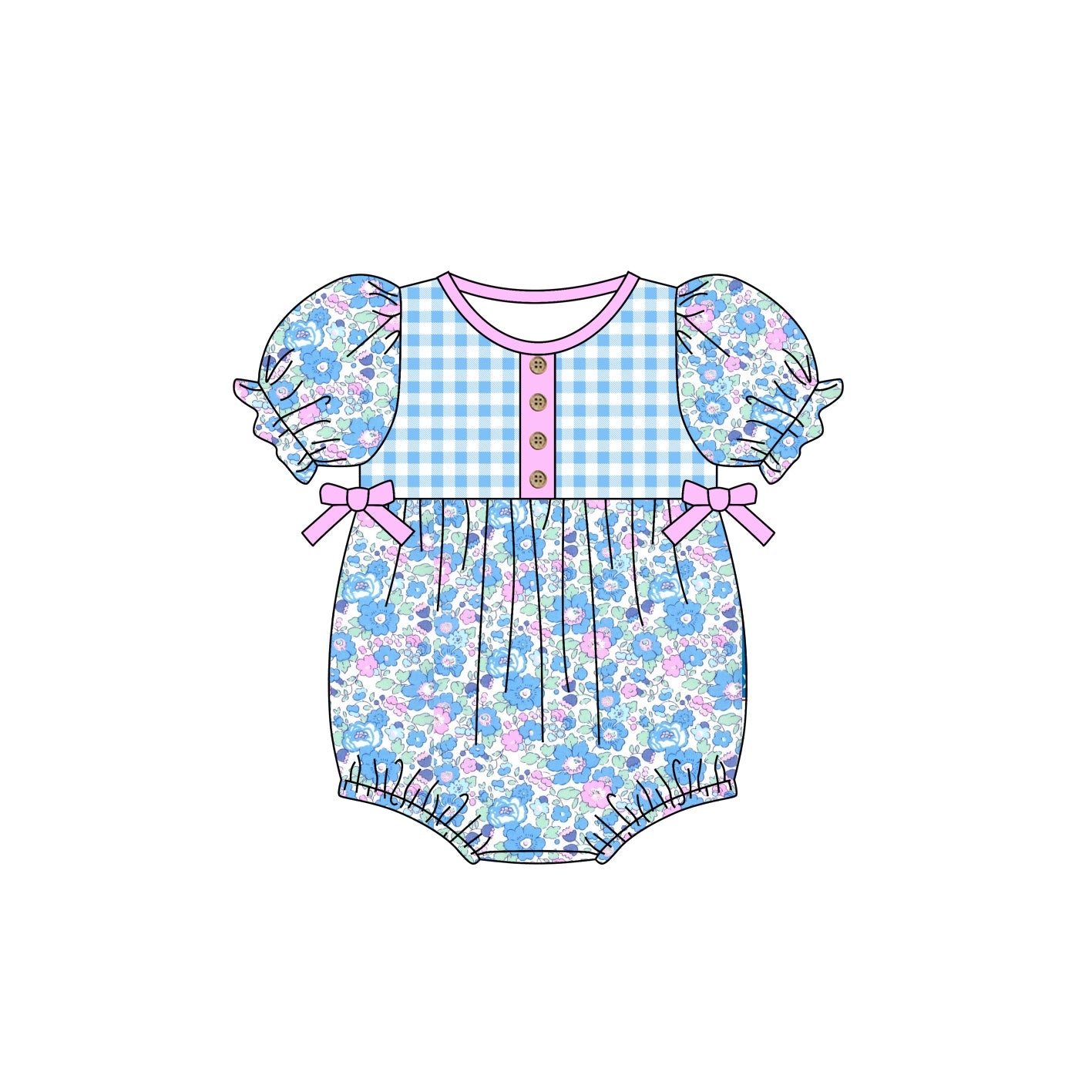 Baby Girls Blue Flowers Bows Rompers preorder(moq 5)